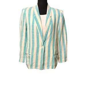 Vintage Aqua and Cream Striped Blazer